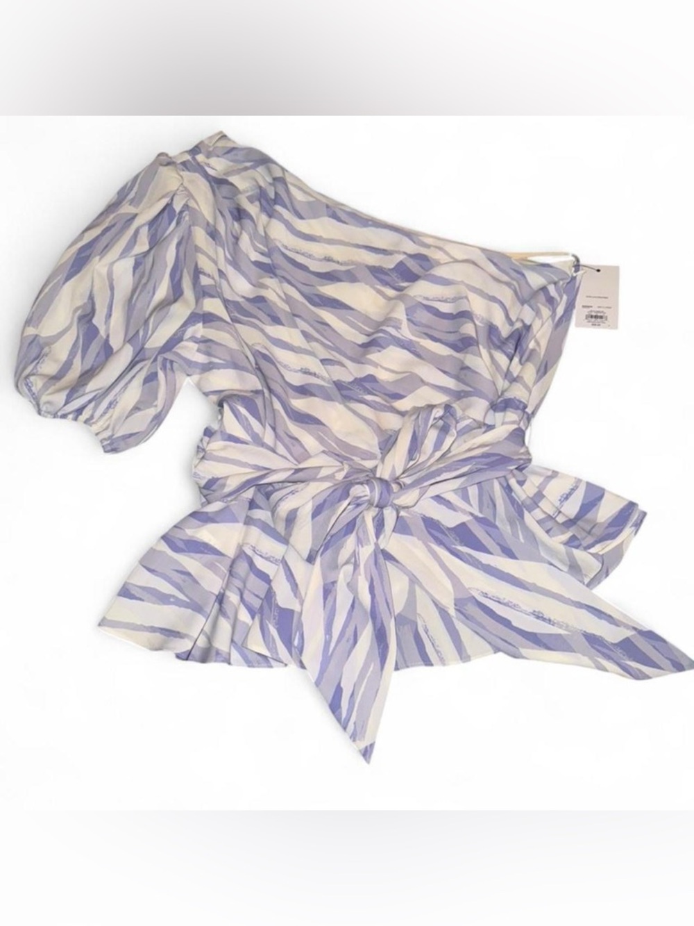 Nine West Lavender & Cream One-Shoulder Tie-Waist Peplum Top